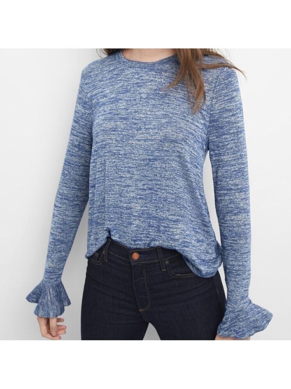 GAP Heather Blue Long Sleeve Flutter Sleeve Lightweight Sweater Size Small